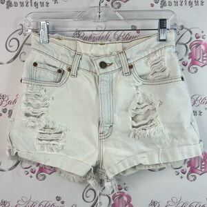 Levi’s shorts white light blue holes slim straight Distressed White Denim Shorts